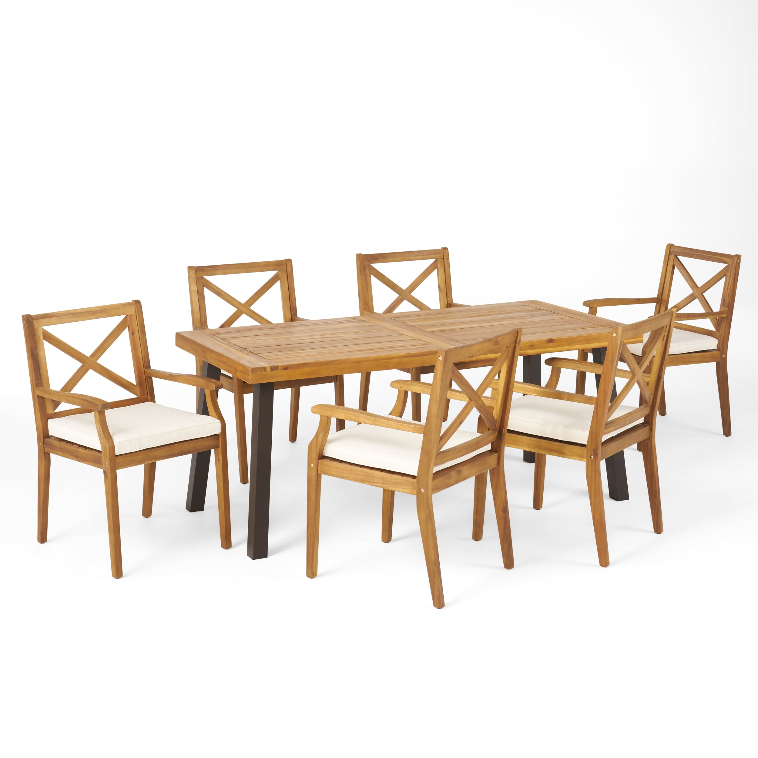 Rustic Teak 6-Person Acacia Wood Outdoor Dining Set