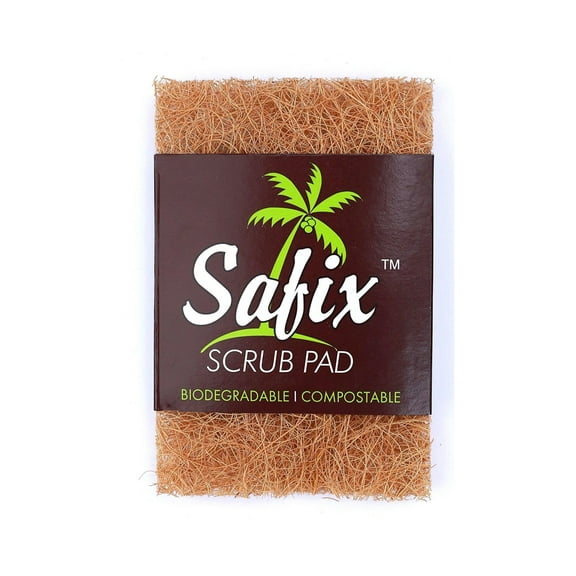 Safix Scrub Pad Heavy Duty Kitchen Household Scour Pads, Coconut Fiber, 4 Count Pack