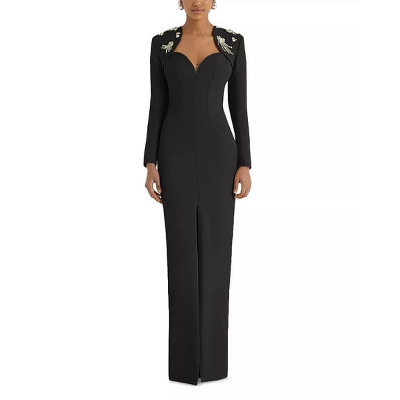 Safiyaa BLACK Women's Trixie Embellished Crepe Gown, US 4, FR 36