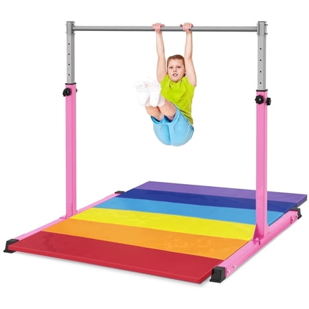 Safly Fun Gymnastics Bar for Kids Ages 3-15 for Home - Steady Steel Construction, Anti-Slip, Easy to Assemble, 3' to 5' Adjustable Height