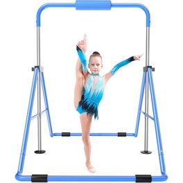 GymPro Expandable Gymnastics Kip Bar Horizontal Bar Junior Gymnastic Training High Bar Asymmetric Bar 13 Level Height Adjustable 3 To 5 FT Cushioned Bar & Curved Legs (Purple