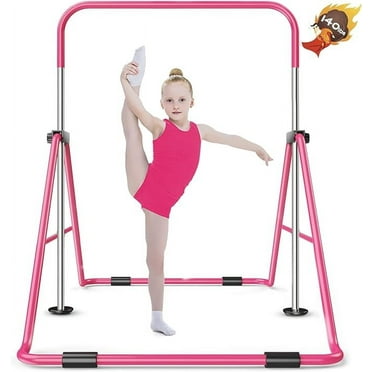 Safly Fun Gymnastics Bar for Kids, Height Adjustable Junior Training Bar for Home, Folding Gymnastic Horizontal Bars Equipment (Pink)