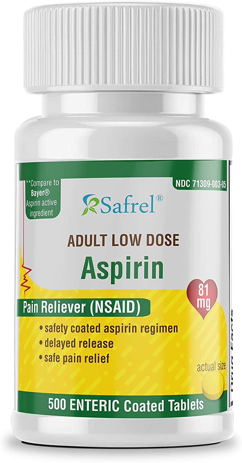 Safrel Aspirin 81 mg (500 Enteric Coated Tablets) Adult Low Dose
