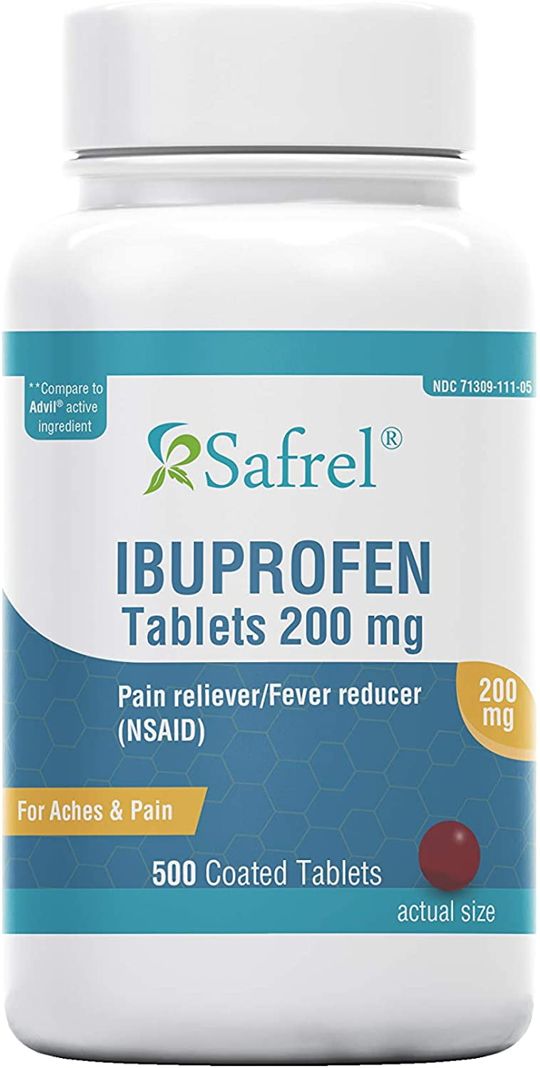 Safrel Ibuprofen Tablets 200 mg (NSAID), 500 Count, Pain Reliever/Fever