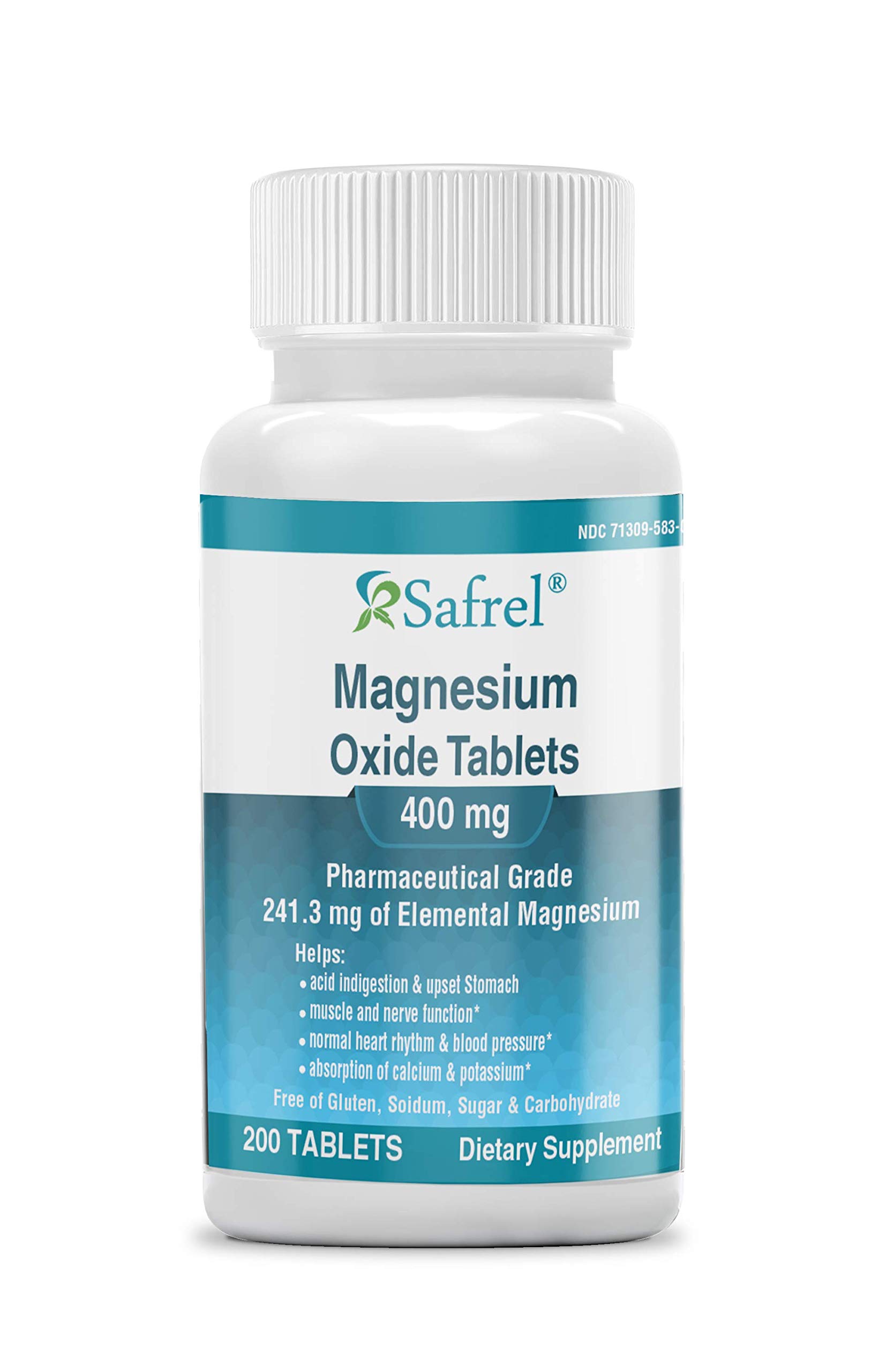 Safrel Magnesium 400mg [High Potency] Supplement Magnesium Oxide for