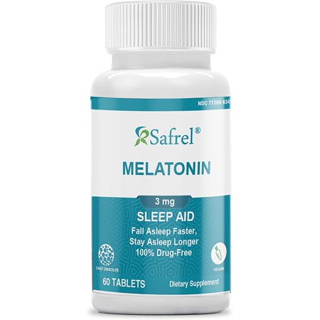 Safrel Melatonin 3mg Fast Dissolve Tablets, Vegan Natural Sleep Aid, Helps You to Fall Asleep Faster and Stay Asleep Longer, Helps with Occasional Sleeplessness and Supports Restful Sleep, 60 Count