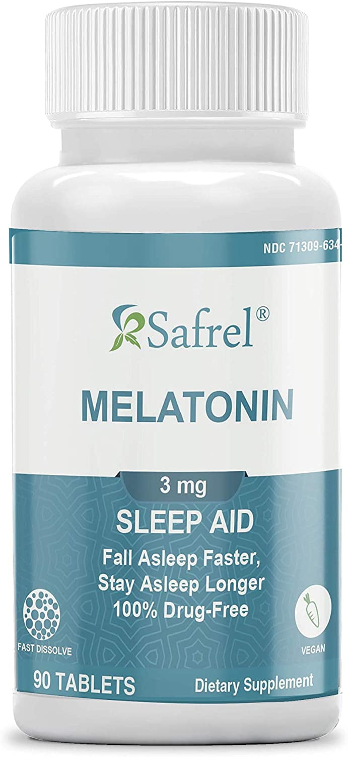 Safrel Melatonin 3mg Fast Dissolve Tablets, Vegan Natural Sleep Aid