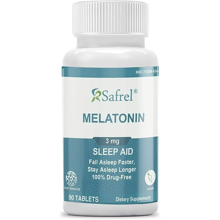 Safrel Melatonin 3mg Fast Dissolve Tablets, Vegan Natural Sleep Aid, Helps You to Fall Asleep Faster and Stay Asleep Longer, Helps with Occasional Sleeplessness and Supports Restful Sleep, 90 Count