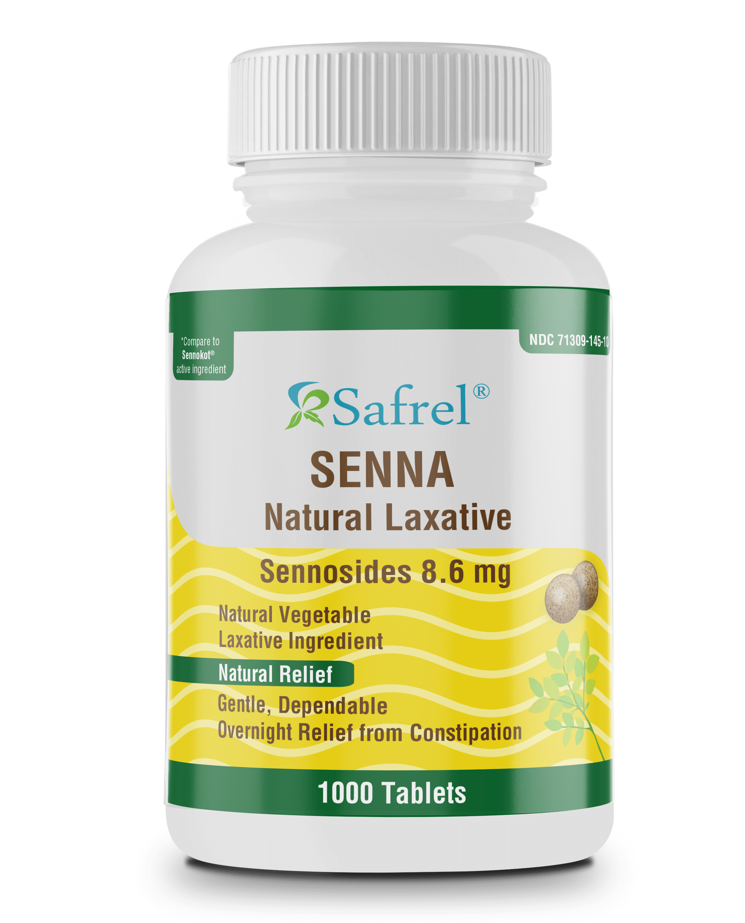 Safrel Senna 8.6 mg Tablets (1000 Count) Natural Sennosides Vegetable