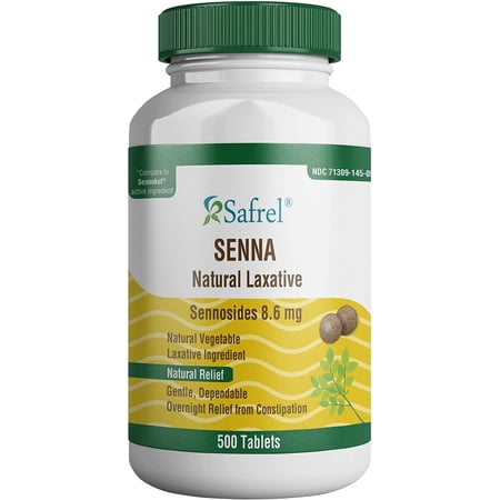 Safrel Senna 8.6 mg Tablets (500 Count) –Natural Sennosides Vegetable Laxative for Constipation, Bloating, Gas, Irregularity Relief. Safe Overnight Relief | Generic Senokot, Original Value Pack