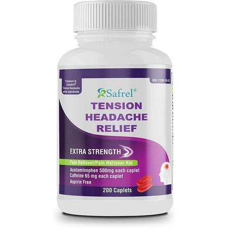 Safrel - Tension Headache Relief Pain Reliever with Acetaminophen 500 mg and Caffeine 65 mg (200 Caplets) Value Pack | Extra Strength for Head and Body Aches | Generic Excedrin Tension Headache