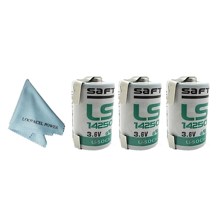 Saft 1/2 AA 3.6 V Lithium Battery with Tabs LS14250 Non Rechargeable Pack Of 2 with Loopacell Cloth