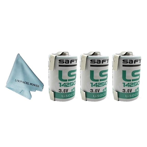 Saft 1/2 AA 3.6 V Lithium Battery with Tabs LS14250 Non Rechargeable Pack Of 2 with Loopacell Cloth