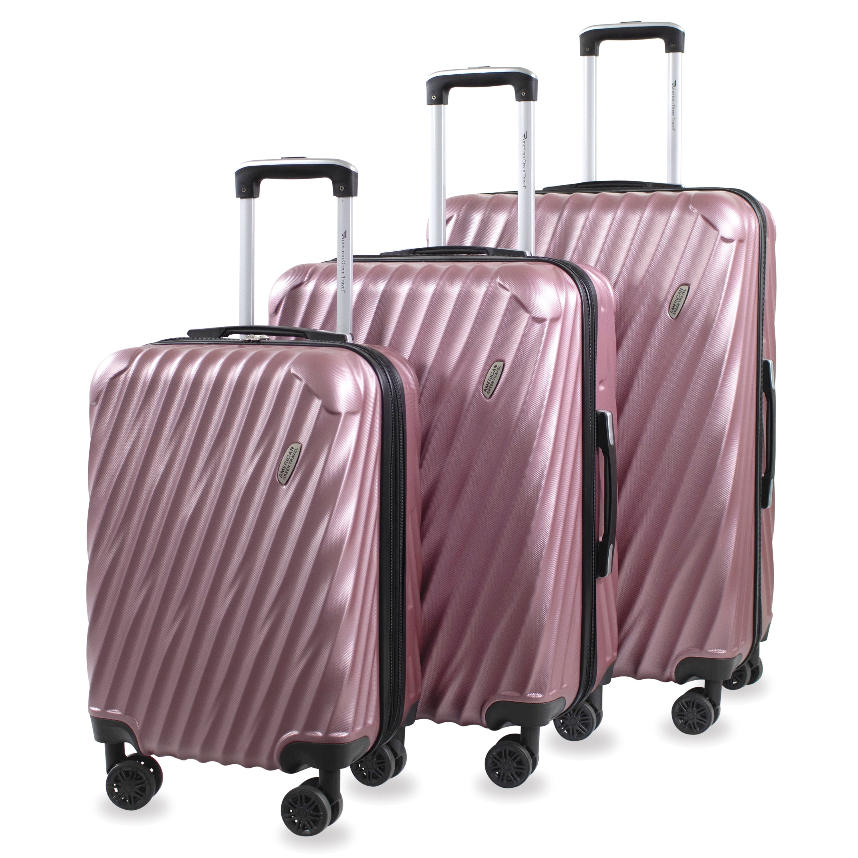 Safton 3Piece Mauve Hardside Expandable DoubleWheel Spinner Luggage Set