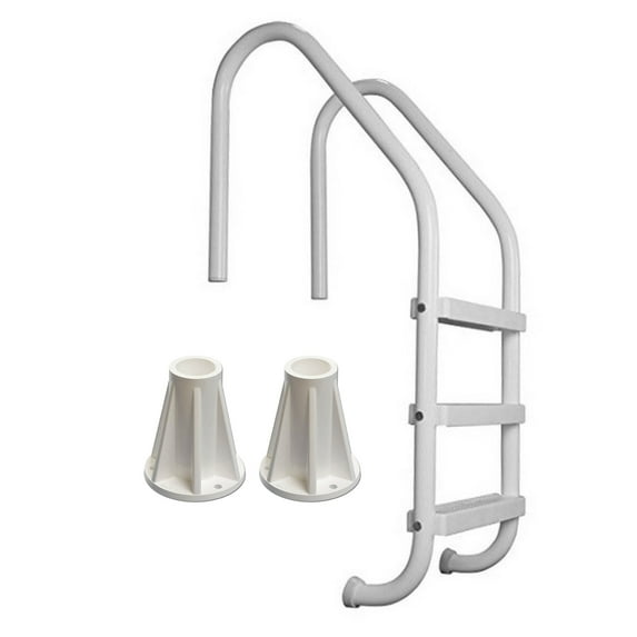 Saftron 3 Step Inground Pool Ladder & 6 Inch Surface Mounting Base, 2 Pack
