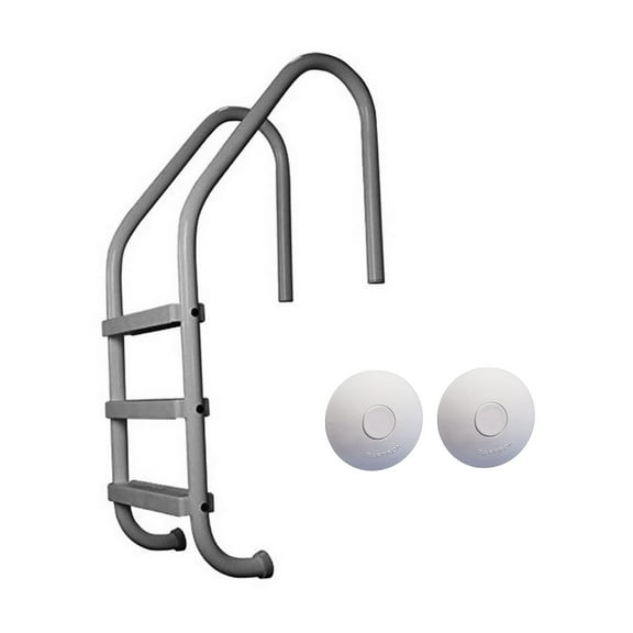 Saftron 3 Step Inground Pool Ladder & Ladder & Anchor Socket Cover, 2 Pack
