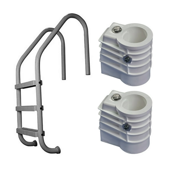 Saftron 3 Step Polymer Inground Pool Ladder and Anchor Sockets, 2 Pack