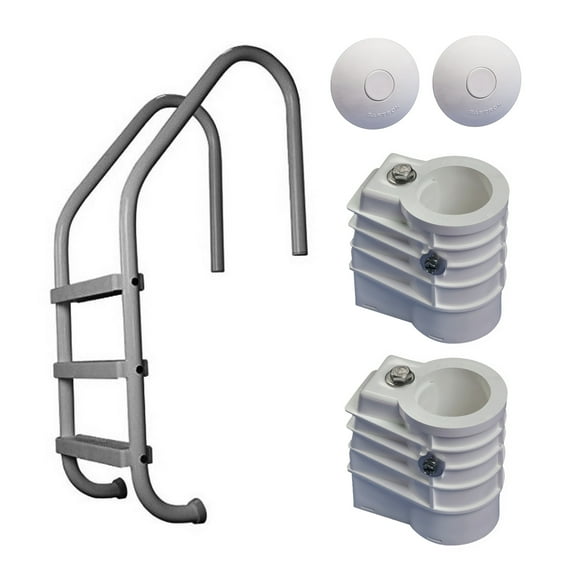 Saftron Inground Pool Ladder, Grey, Anchor Sockets & Winter Covers (2 Pack)