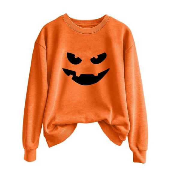 Safufu Halloween Printing Sweater Women Autumn And Winter Solid Color Crew Neck Long Sleeved Pullover Top for daily causal outfits