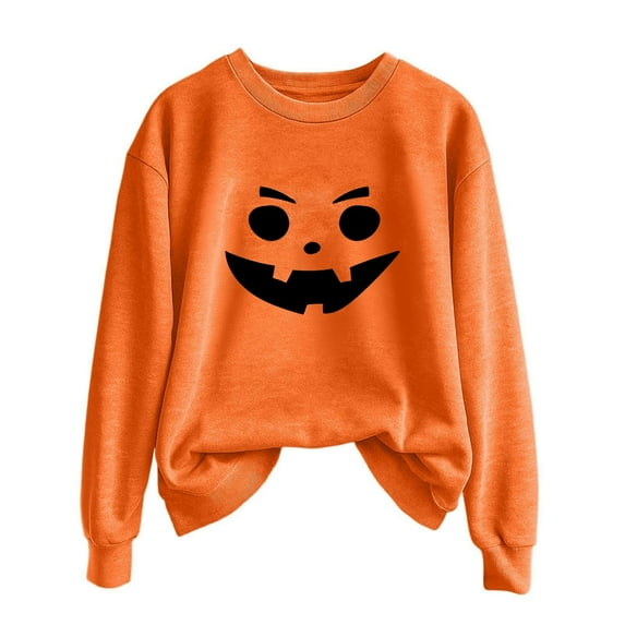Safufu Halloween Printing Sweater Women Autumn And Winter Solid Color Crew Neck Long Sleeved Pullover Top for daily causal outfits