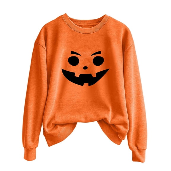 Safufu Halloween Printing Sweater Women Autumn And Winter Solid Color Crew Neck Long Sleeved Pullover Top for daily causal outfits