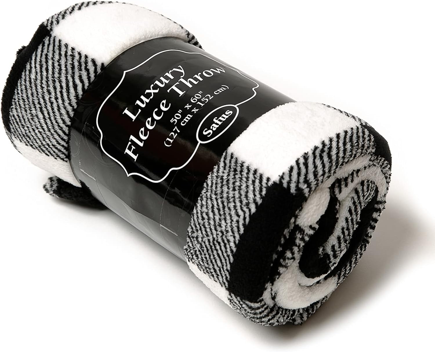Safus Black and White Buffalo Plaid Fleece Throw Blanket 50" x 60"