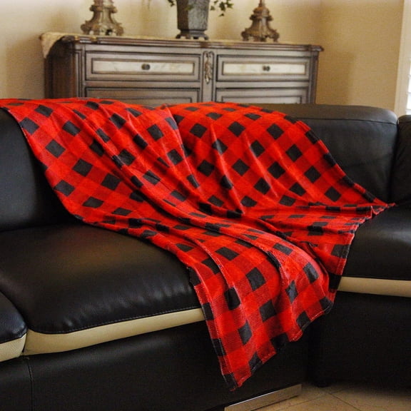 Safus Pattern Fleece Blanket Plush Throw 50" x 60" - Buffalo Plaid