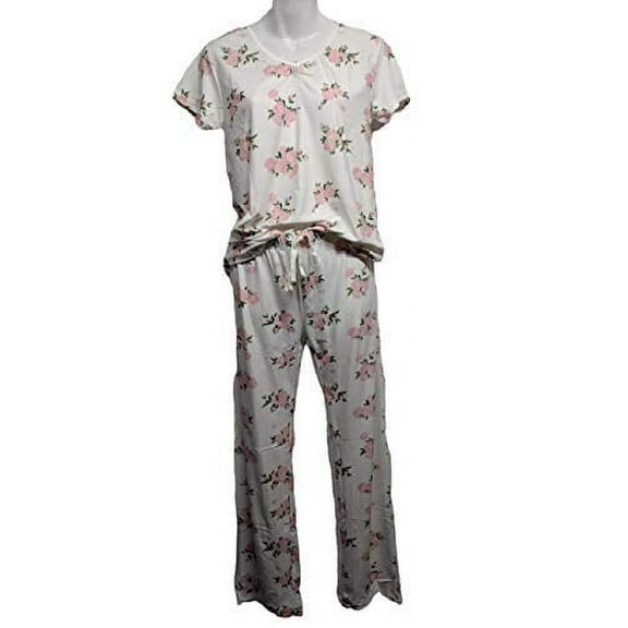 Sag Harbor Women's Floral Pajama Set Sleepwear Tops with Pajamas Set (X-Large) White