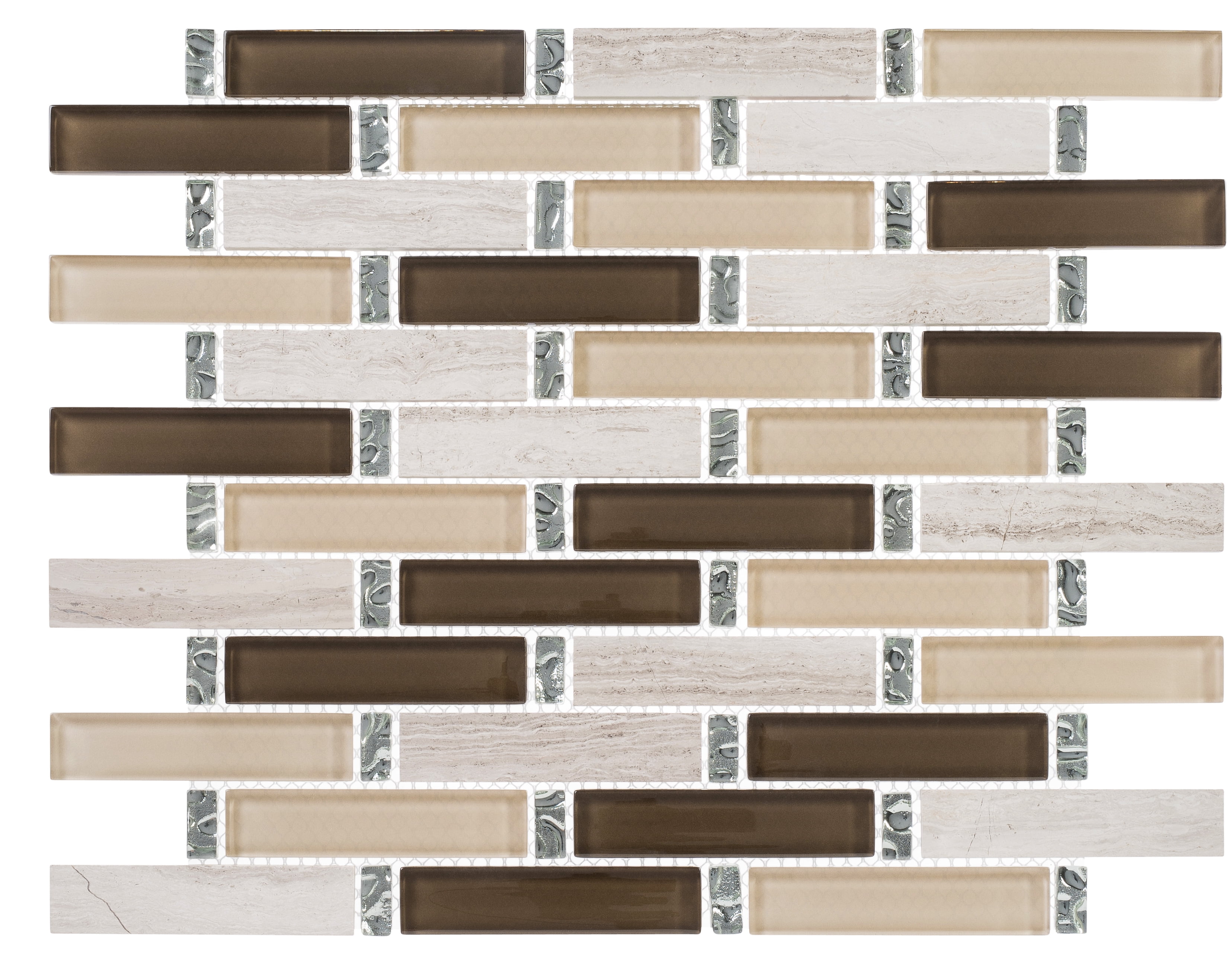 Saga Brown Glass and Marble Brick Mosaic Tile