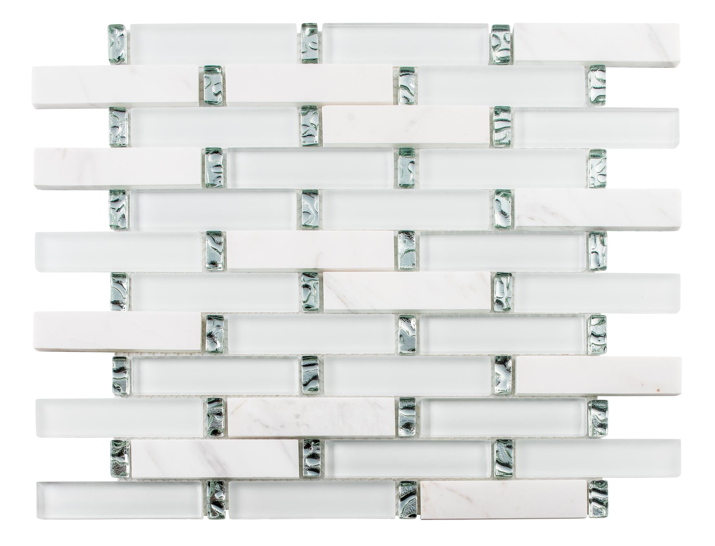 Saga White Matte Marble and Glass Mosaic Tile