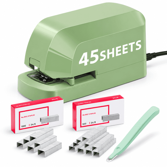 Saga Green Electric Desk Stapler Value Pack, 45 Sheet Capacity with Staples and Remover