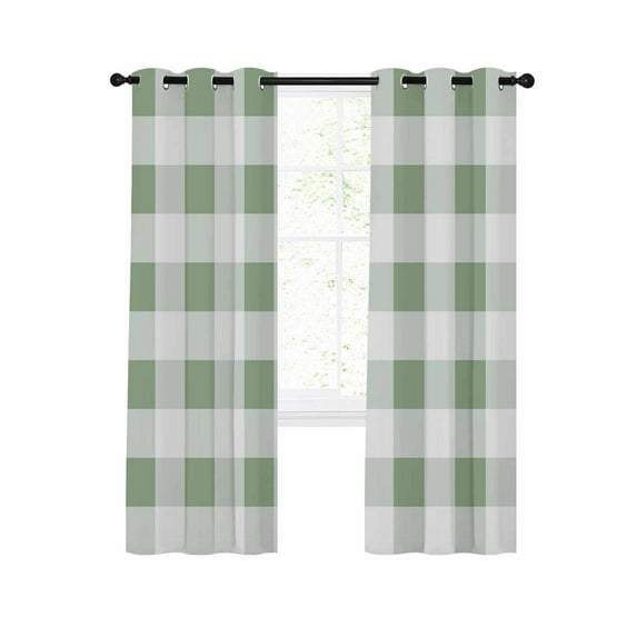 Saga Green Plaid, Farmhouse Country Buffalo Check Blackout Curtains 84 Inches Long for Bedroom, Thermal Insulated Room Darkening Black Out Window Curtain Panels Grommet Drapes for Living Room