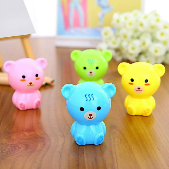 SagaSave 1/2/5Pcs Mini Pencil Sharpener Manual Pencil Sharpener 1 Holes Cartoon Bear Pattern Color Random