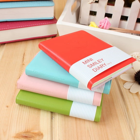 SagaSave 1/2/5Pcs Portable Leather Notepad Note Book Thick Paper Candy Color Rubber Sleeve Smiley Pattern (Random Color)