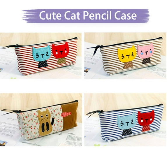 SagaSave 1/4Pcs Pencil Case Pens Pencils Coins Keys Bags Make-up Cosmetic Case with Zipper Cat Pattern