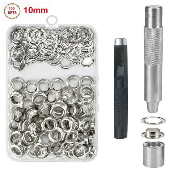 SagaSave 100 Pcs Grommet Eyelets Set Grommet Repair Kits for Tarpaulin Canvas Covers Silver