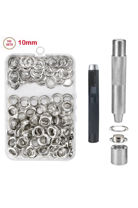 100 Pcs Grommet Eyelets Set Grommet Repair Kits for Tarpaulin Canvas Covers Silver