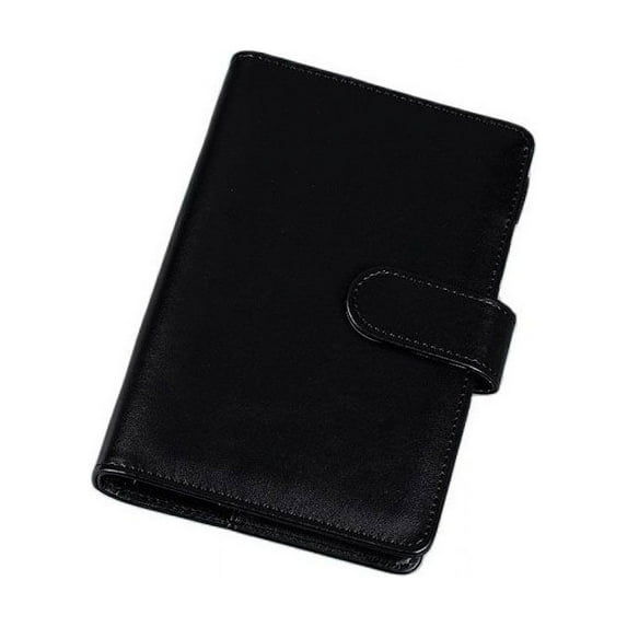 SagaSave 100 Sheets/200 Pages PU Business Notebook A5 6 Rings Binder Journal with Card Pockets Black/Brown