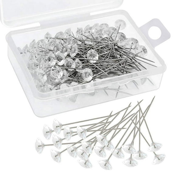 SagaSave 100Pcs Clear Head Pins Stainless Steel Diamond Needle for Floral Arranging Decoration