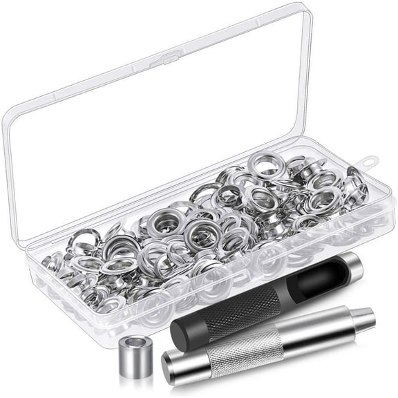 SagaSave 120Pcs Grommet Eyelets Kit Set with Storage Box Punch Base Install Tool Copper Silver