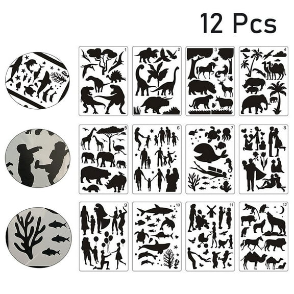 SagaSave 12Pcs Character Animal Drawing Template Stencils Early Education Tool