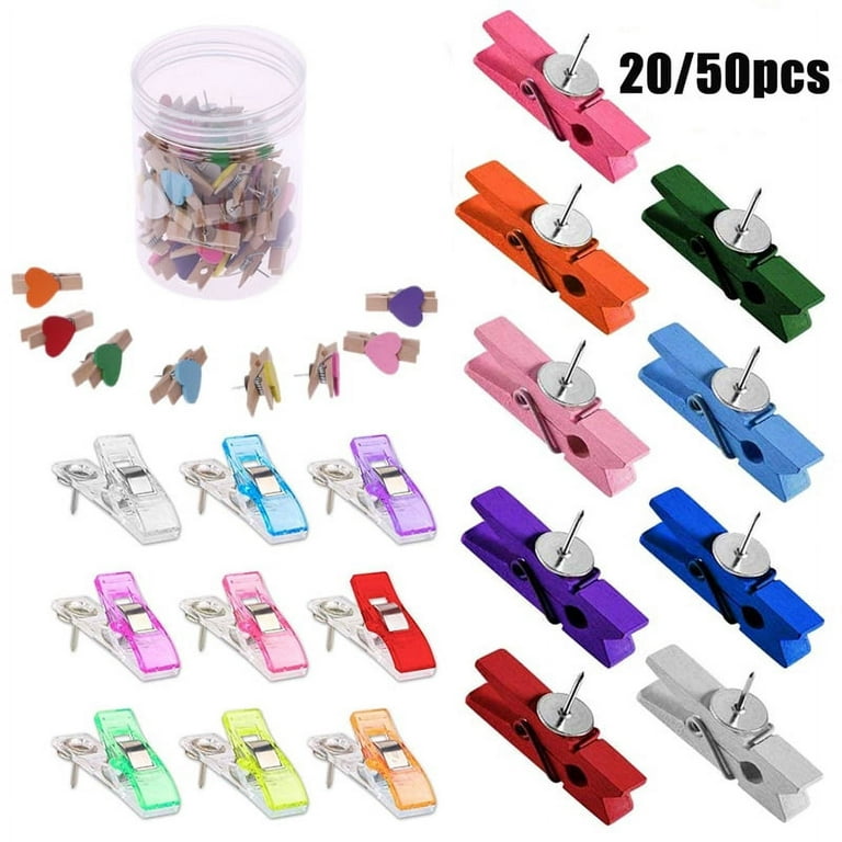 SagaSave 20/50Pcs Small Push Pin Clips for Cork Board Push Pins with Clips  for Papers Photos Decorative Thumbtack