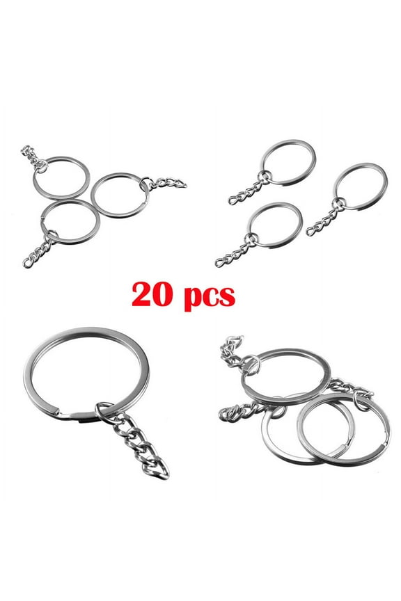 20Pcs Metal Split Rings Chain Circle Key Ring Keychain Silver