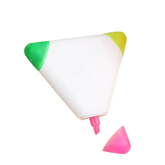 SagaSave 3 in 1 Highlighter Pen Fine Chisel Tip Yellow Green Pink Cartoon Triangle Shaped Stylish Stationery