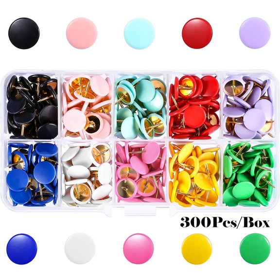 SagaSave 300Pcs Pushpin Combination Set Maps Tack Marking Pins for Office Home Plastic Head Colors