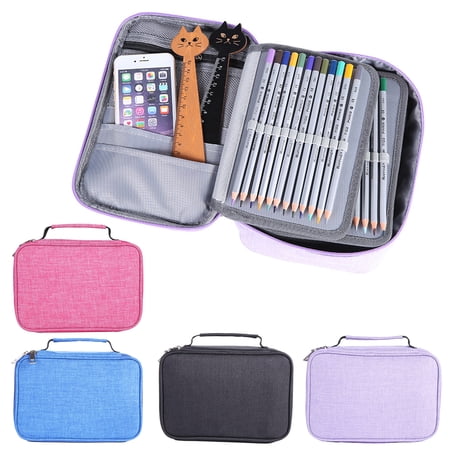 SagaSave 4 Layers Zipper Pencil Storage Bag with Handle for 72 Pens Watercolor Pens Makeup Brush Cosmetic Brushes Bag Blue