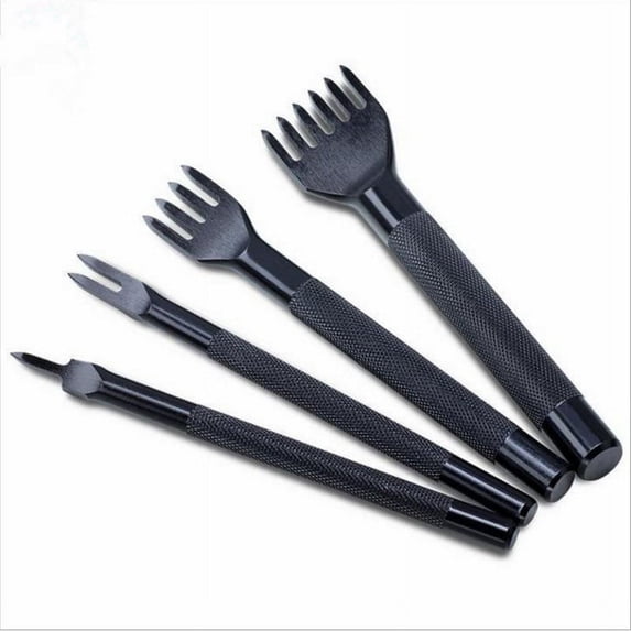 SagaSave 4Pcs Steel Leather Punchs Hole Stitch Punch 1/2/4/6 Prong Leather Craft Tool Size 3mm-5mm