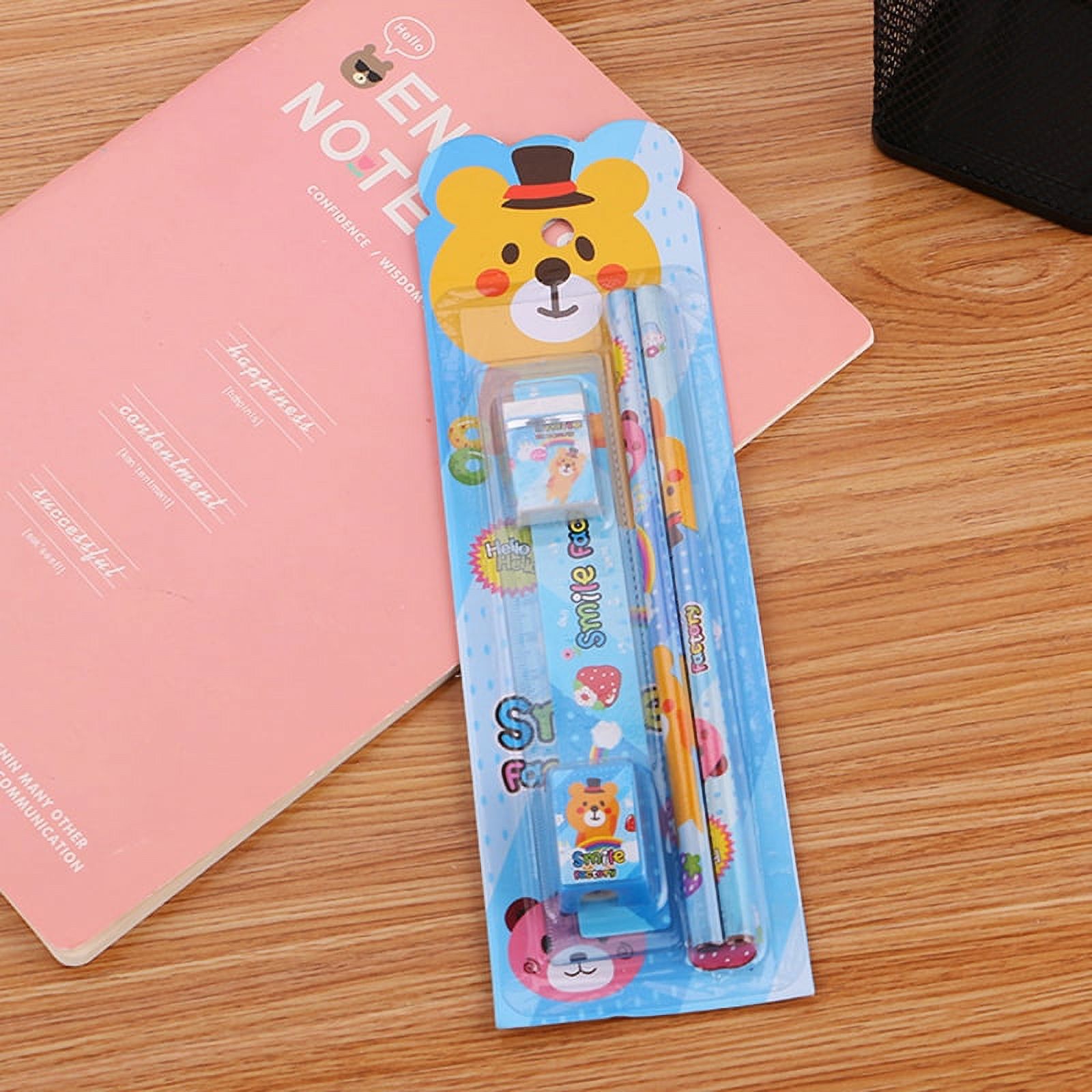 SagaSave 5 Pcs Pencil Eraser Sharpener Ruler Set for Writing Drawing  Cartoon Pattern Kids Stationery Set