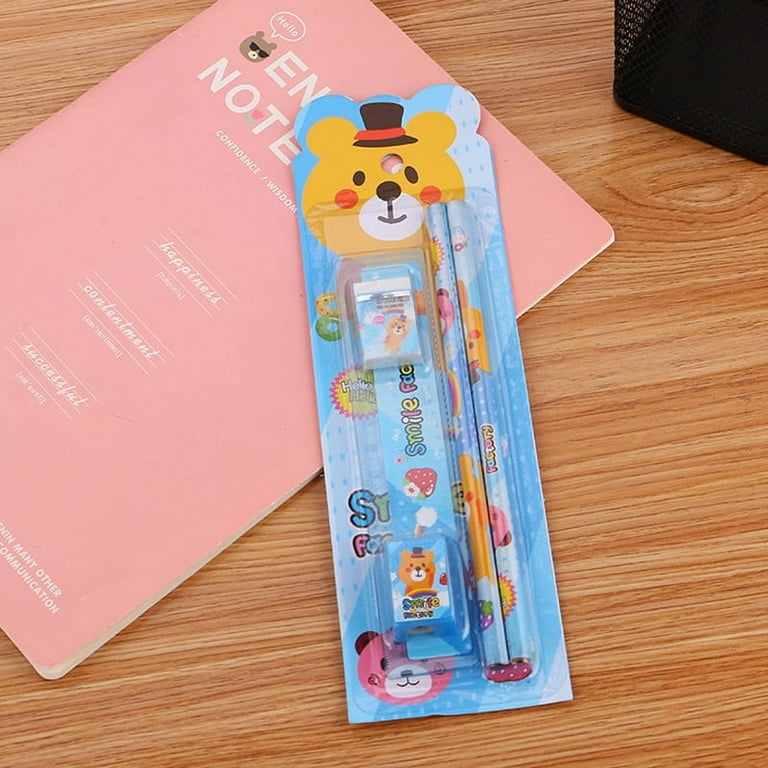 SagaSave 5 Pcs Pencil Eraser Sharpener Ruler Set for Writing Drawing  Cartoon Pattern Kids Stationery Set