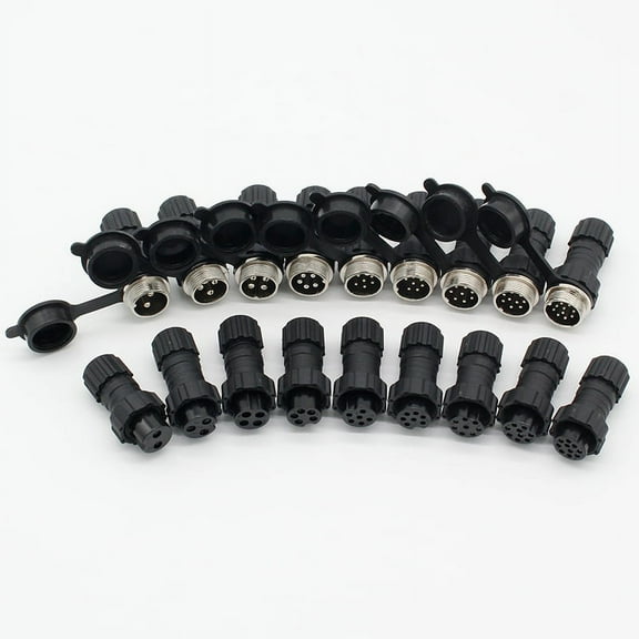 SagaSave 5 Set 2Pin Aviation Connector Plug Socket Sensor Cable Gland Cap IP68 Waterproof Black